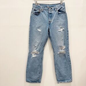 Levi’s Big E 501 Distress Light Wash Jeans 28W 30L Button Fly